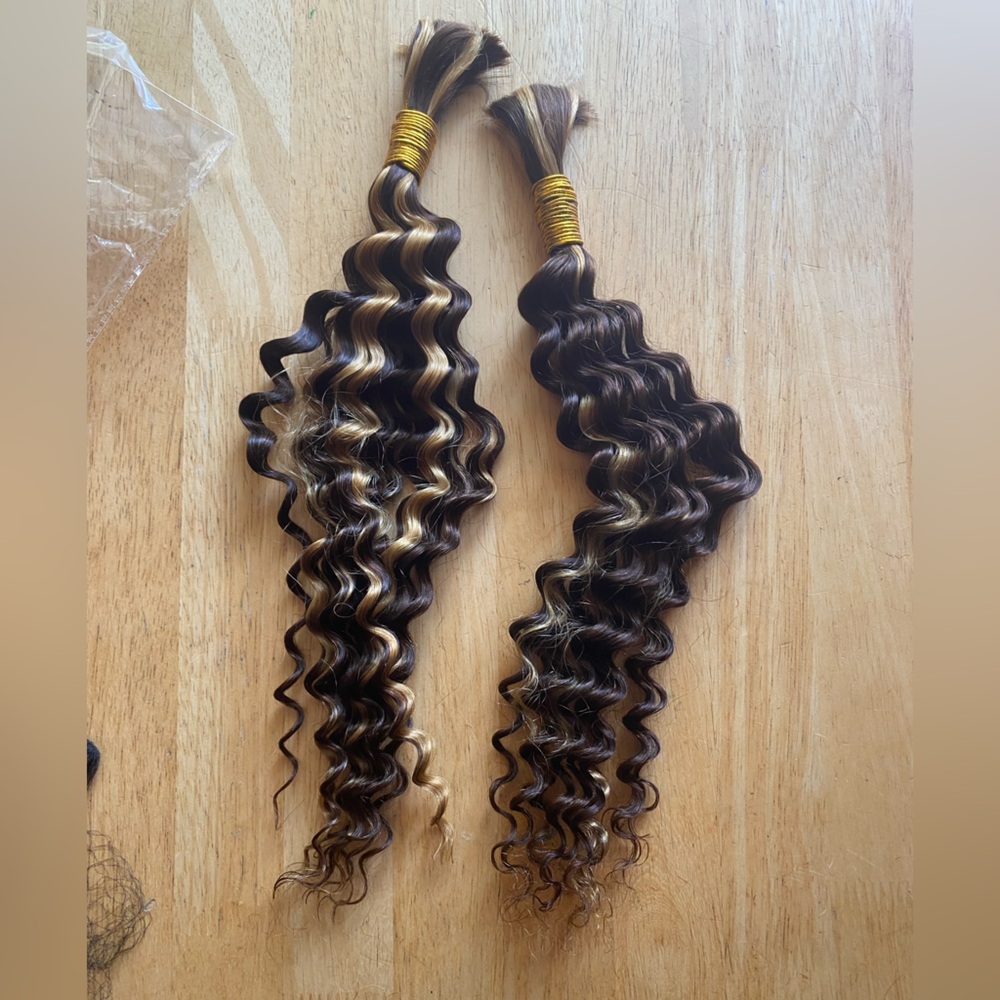 HUMAN HAIR Braiding Bundles Brown with Blonde Deep Wave 18in 100g